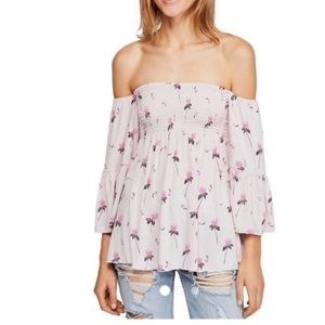 NWT Free People Floral Cold Shoulder Bell Sleeves Top Size XS